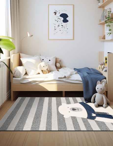 Gray 4' 1 x 6' 1 Whimsy Kids Rectangle Area Rug for Baby Nursery, Toddler Playroom,  Bedrooms Playful Fun Design Easy Clean Carpet for Sale at Rug Engine
