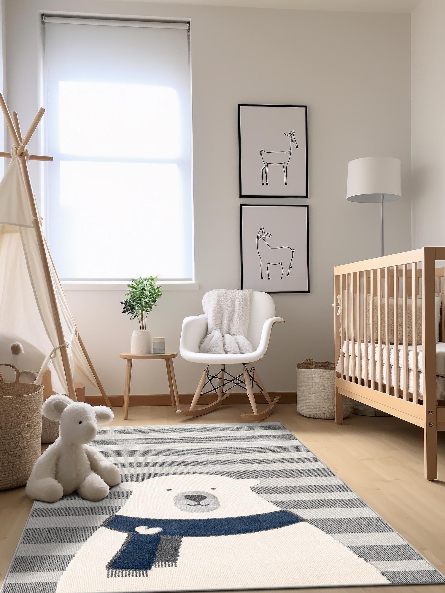Gray 5' 3 x 8' Whimsy Kids Rectangle Area Rug for Baby Nursery, Toddler Playroom,  Bedrooms Playful Fun Design Easy Clean Carpet for Sale at Rug Engine