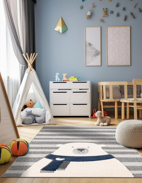Gray 5' 1 x 7' 1 Whimsy Kids Rectangle Area Rug for Baby Nursery, Toddler Playroom,  Bedrooms Playful Fun Design Easy Clean Carpet for Sale at Rug Engine