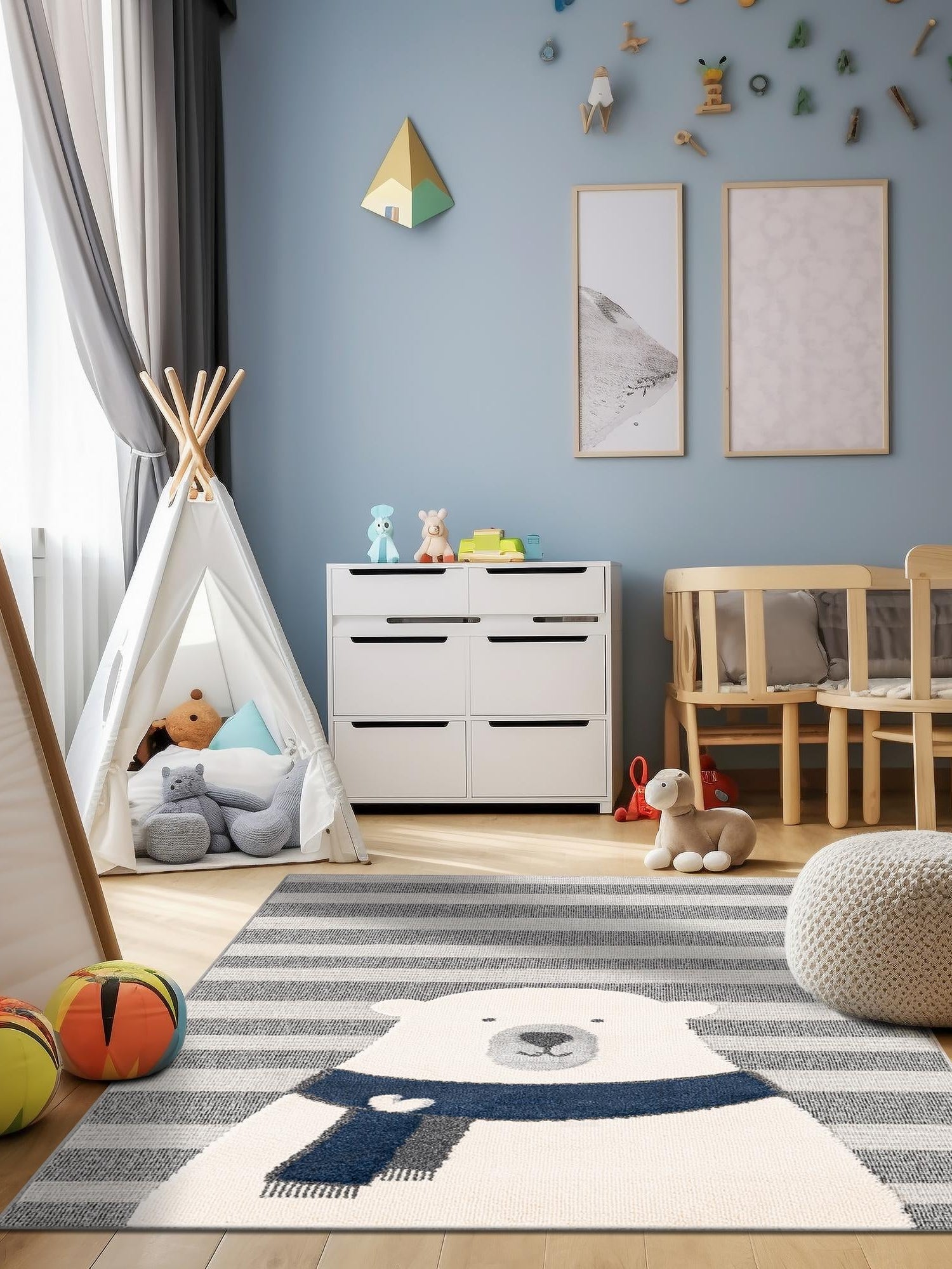 Gray 4' 1 x 6' 1 Whimsy Kids Rectangle Area Rug for Baby Nursery, Toddler Playroom,  Bedrooms Playful Fun Design Easy Clean Carpet for Sale at Rug Engine