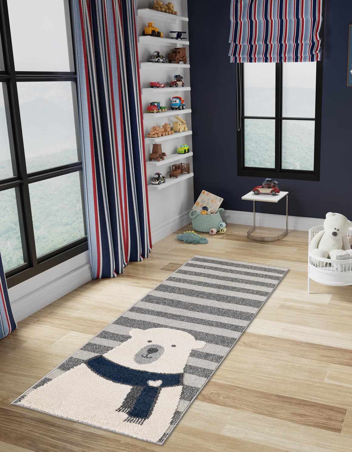 Gray 2' 7 x 8' Whimsy Kids Runner Area Rug for Baby Nursery, Toddler Playroom, Bedrooms