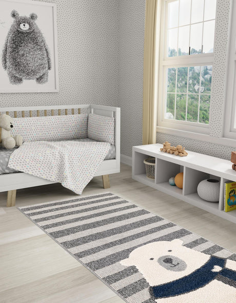 Gray 3' x 8' Whimsy Kids Runner Rug