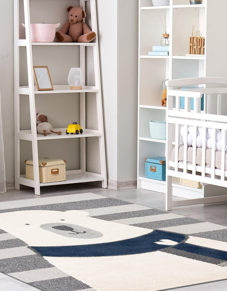 Gray 7' 10 x 7' 10 Whimsy Kids Square Area Rug for Baby Nursery, Toddler Playroom,  Bedrooms Playful Fun Design Easy Clean Carpet for Sale at Rug Engine