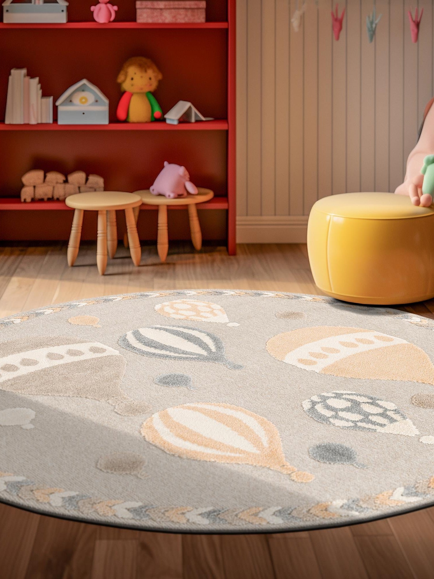 Multicolor 7' 1 x 7' 1 Whimsy Kids Round Area Rug for Baby Nursery, Toddler Playroom,  Bedrooms Playful Fun Design Easy Clean Carpet for Sale at Rug Engine