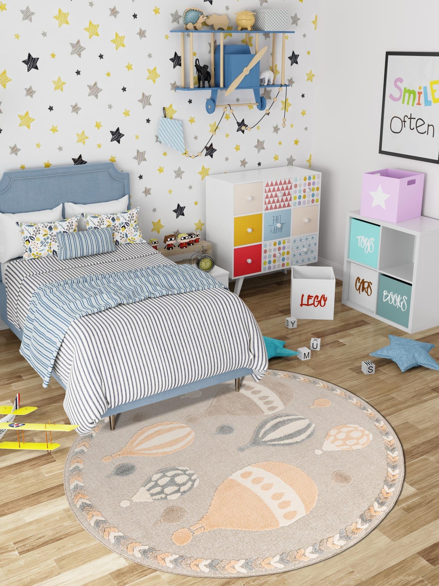 Multicolor 3' 1 x 3' 1 Whimsy Kids Round Area Rug for Baby Nursery, Toddler Playroom,  Bedrooms Playful Fun Design Easy Clean Carpet for Sale at Rug Engine