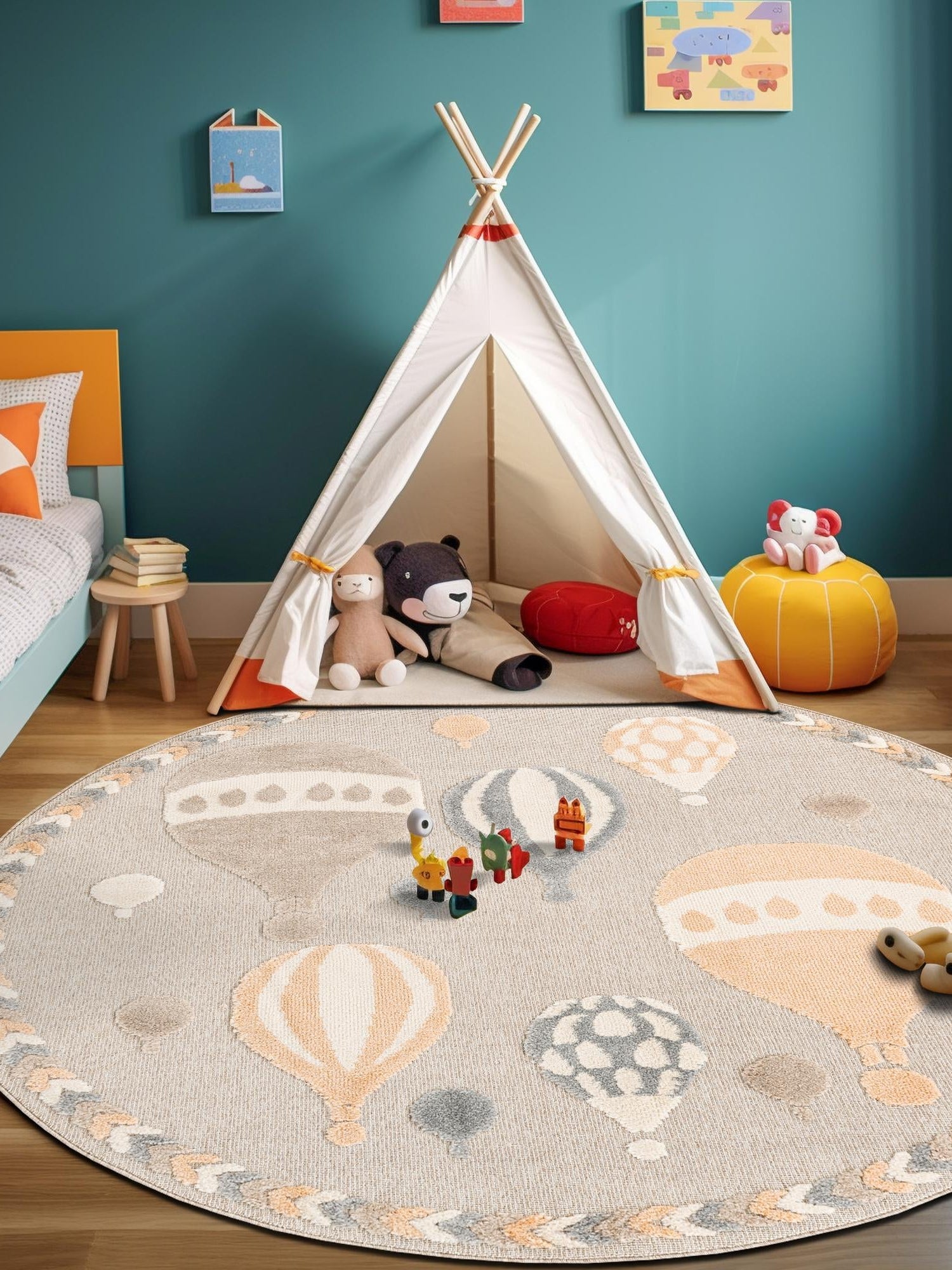 Multicolor 7' 1 x 7' 1 Whimsy Kids Round Area Rug for Baby Nursery, Toddler Playroom,  Bedrooms Playful Fun Design Easy Clean Carpet for Sale at Rug Engine