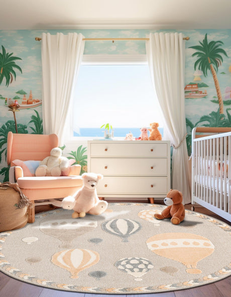 Multicolor 3' 1 x 3' 1 Whimsy Kids Round Area Rug for Baby Nursery, Toddler Playroom,  Bedrooms Playful Fun Design Easy Clean Carpet for Sale at Rug Engine
