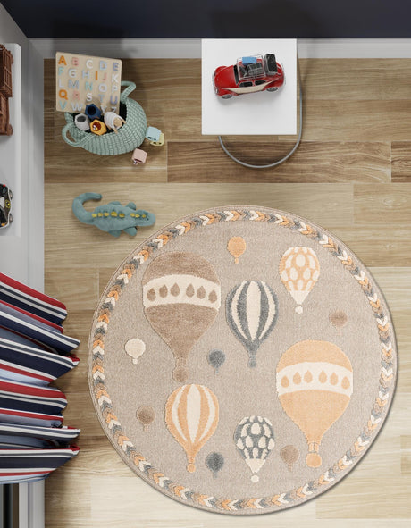 Multicolor 5' 1 x 5' 1 Whimsy Kids Round Area Rug for Baby Nursery, Toddler Playroom,  Bedrooms Playful Fun Design Easy Clean Carpet for Sale at Rug Engine