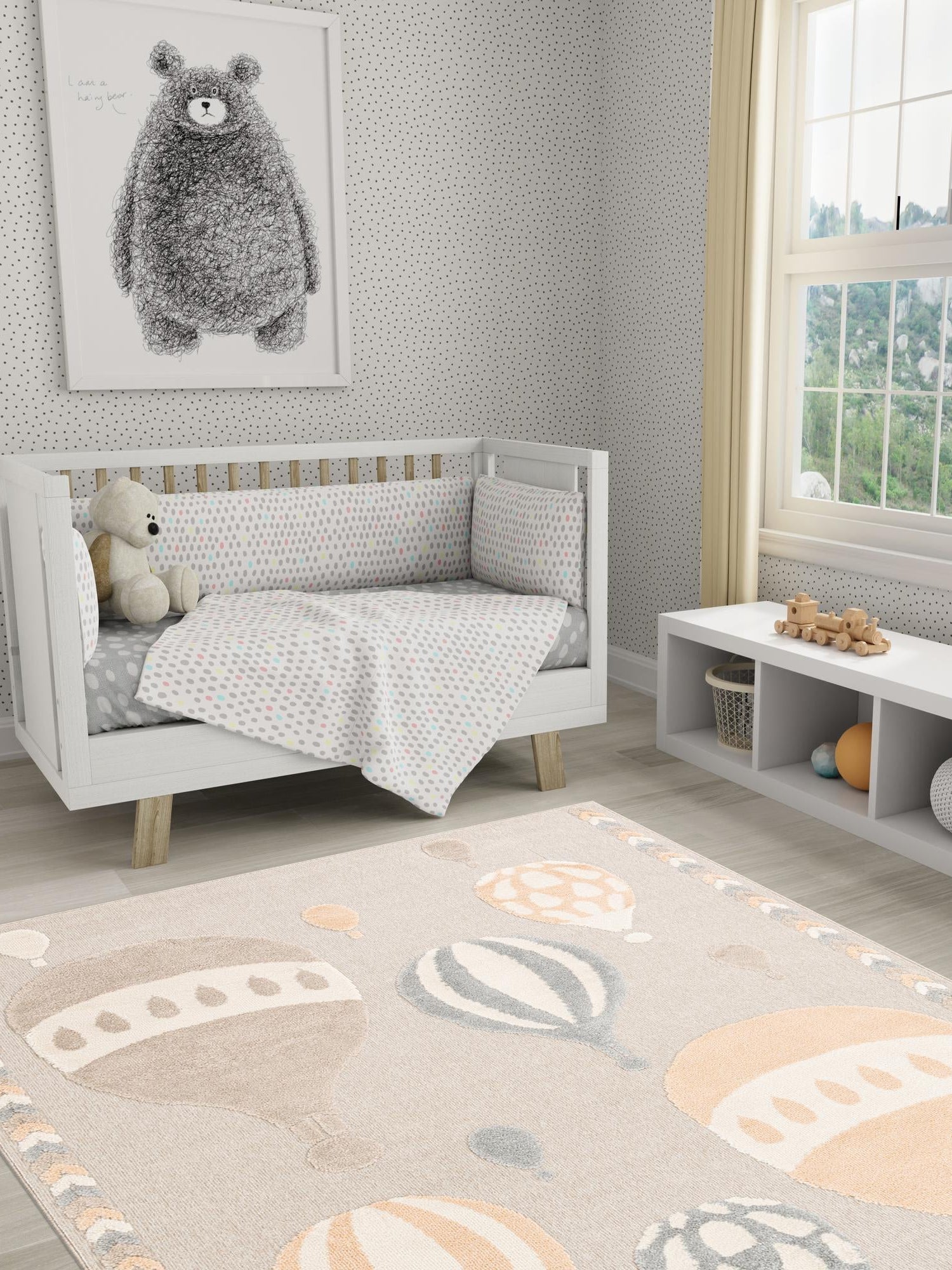 Multicolor 4' 1 x 6' 1 Whimsy Kids Rectangle Area Rug for Baby Nursery, Toddler Playroom,  Bedrooms Playful Fun Design Easy Clean Carpet for Sale at Rug Engine