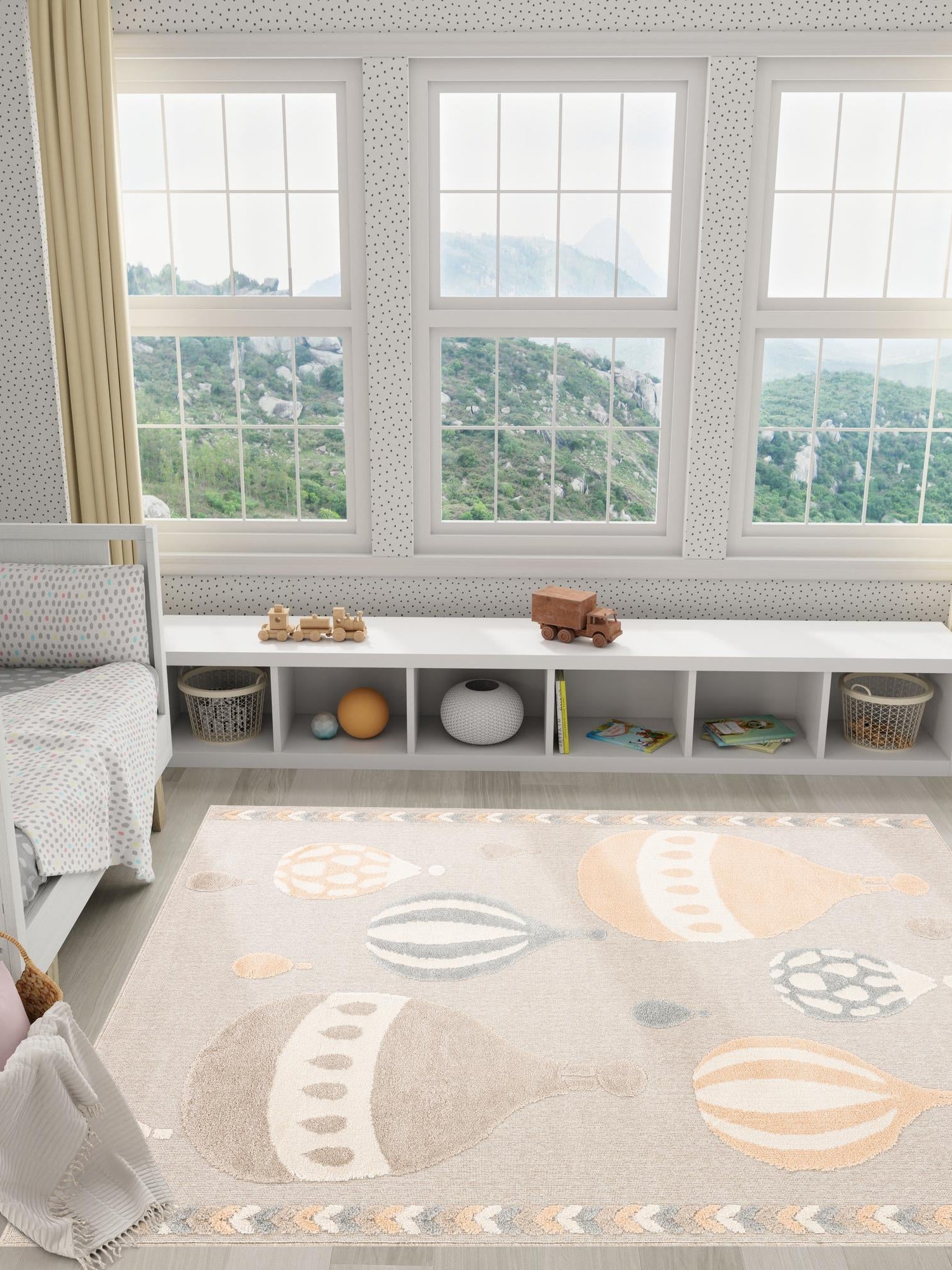 Multicolor 6' 1 x 9' Whimsy Kids Rectangle Area Rug for Baby Nursery, Toddler Playroom, Bedrooms