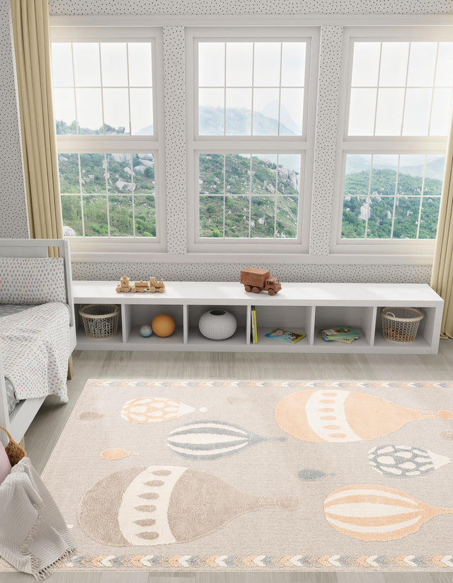 Multicolor 5' 3 x 8' Whimsy Kids Rectangle Area Rug for Baby Nursery, Toddler Playroom, Bedrooms