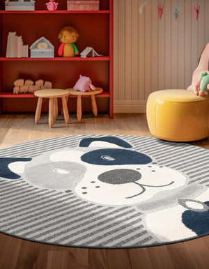 Blue and Gray 3' 1 x 3' 1 Whimsy Kids Round Rug