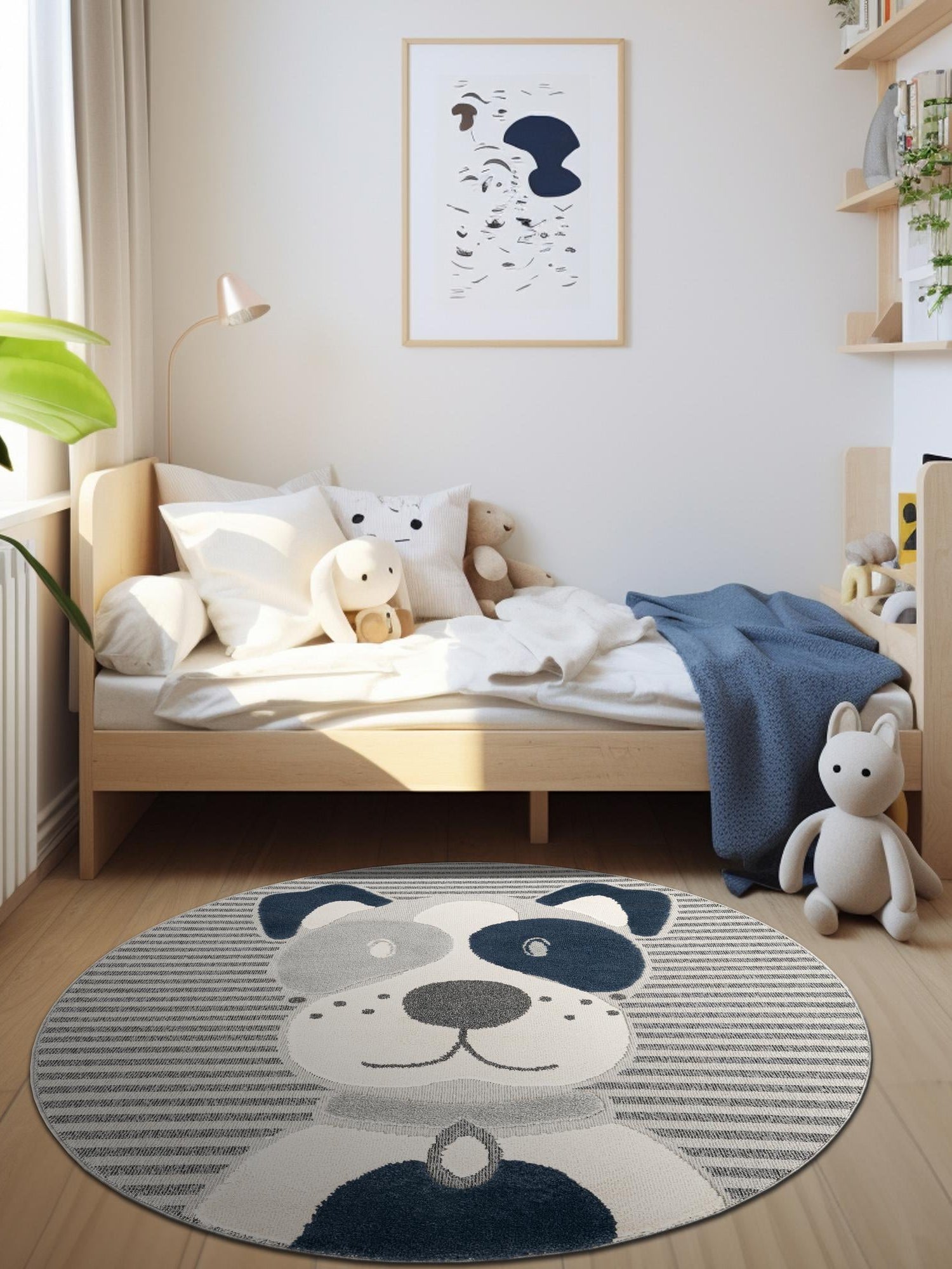 Blue and Gray 3' 1 x 3' 1 Whimsy Kids Round Area Rug for Baby Nursery, Toddler Playroom,  Bedrooms Playful Fun Design Easy Clean Carpet for Sale at Rug Engine