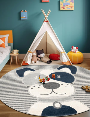 Blue and Gray 3' 1 x 3' 1 Whimsy Kids Round Rug