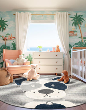Blue and Gray 3' 1 x 3' 1 Whimsy Kids Round Rug
