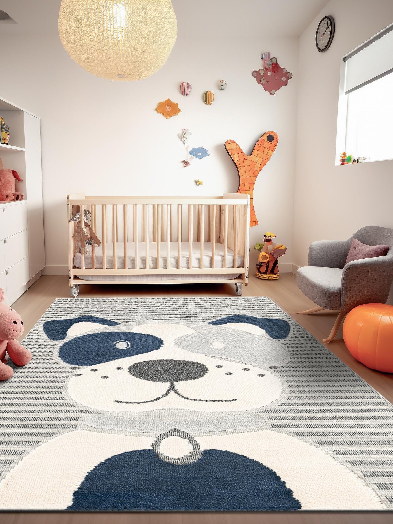Blue and Gray 5' 1 x 7' 1 Whimsy Kids Rectangle Area Rug for Baby Nursery, Toddler Playroom, Bedrooms