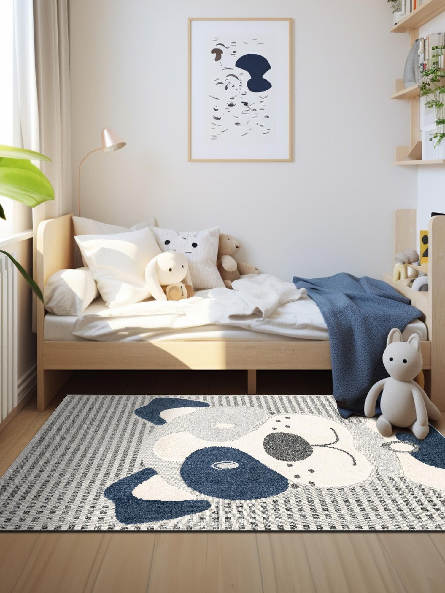 Blue and Gray 9' x 12' Whimsy Kids Rectangle Area Rug for Baby Nursery, Toddler Playroom, Bedrooms