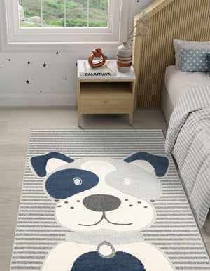 Blue and Gray 5' 1 x 7' 1 Whimsy Kids Rectangle Rug