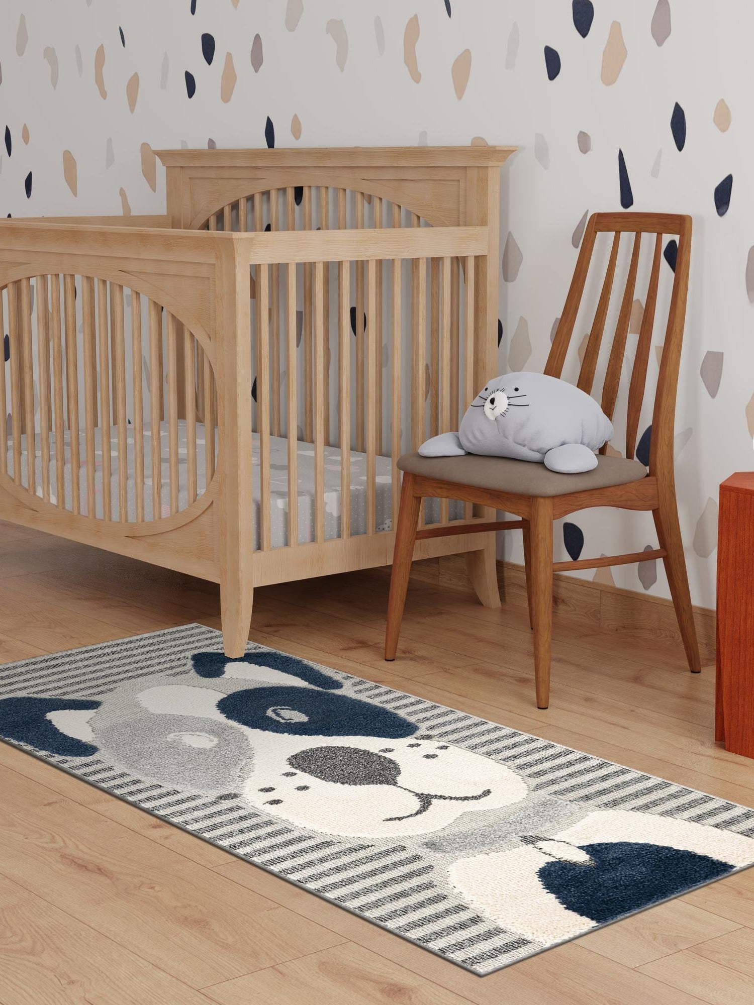 Blue and Gray 2' x 4' 1 Whimsy Kids Runner Area Rug for Baby Nursery, Toddler Playroom,  Bedrooms Playful Fun Design Easy Clean Carpet for Sale at Rug Engine