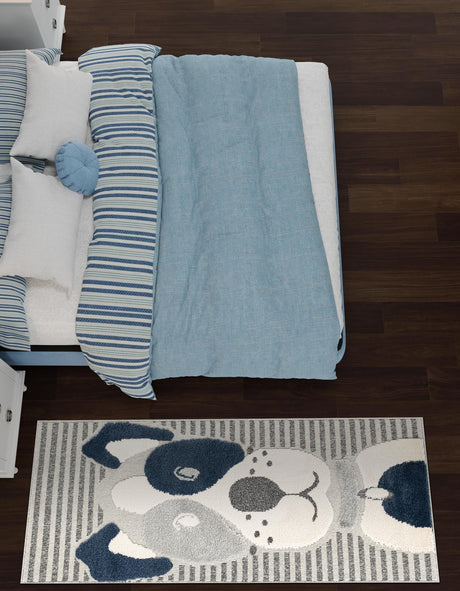 Blue and Gray 2' 7 x 8' Whimsy Kids Runner Area Rug for Baby Nursery, Toddler Playroom,  Bedrooms Playful Fun Design Easy Clean Carpet for Sale at Rug Engine