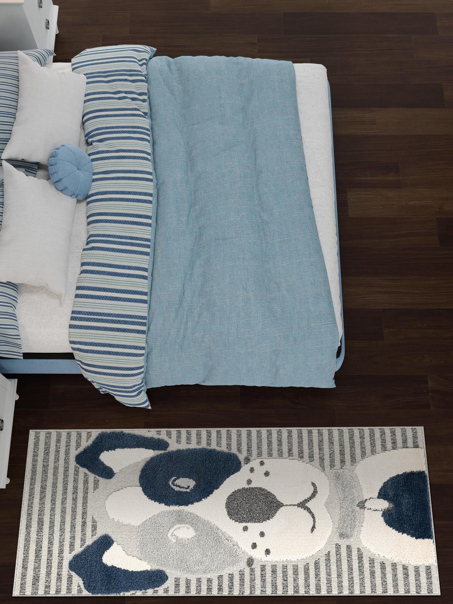 Blue and Gray 2' x 4' 1 Whimsy Kids Runner Area Rug for Baby Nursery, Toddler Playroom,  Bedrooms Playful Fun Design Easy Clean Carpet for Sale at Rug Engine