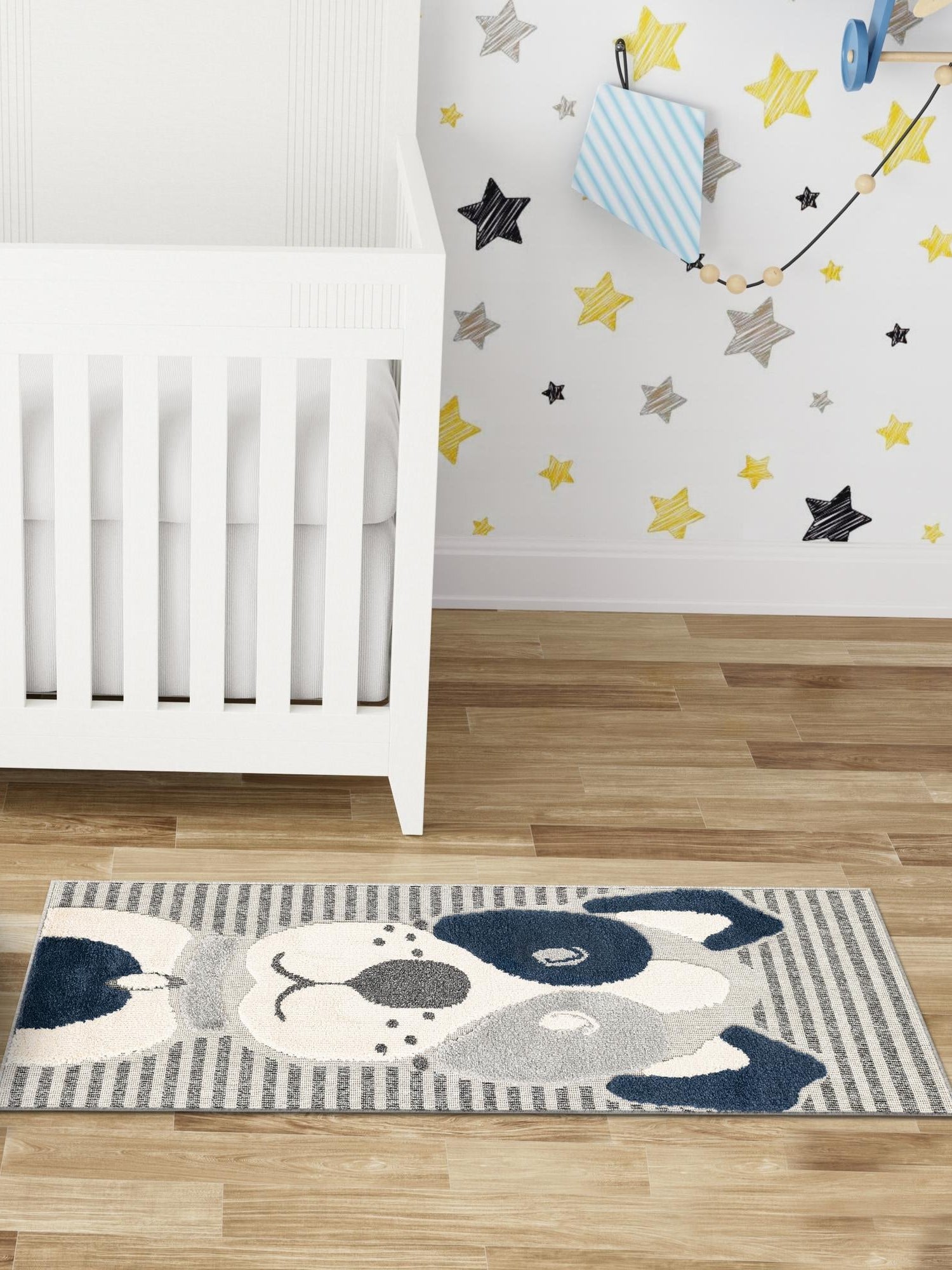 Blue and Gray 2' x 4' 1 Whimsy Kids Runner Area Rug for Baby Nursery, Toddler Playroom,  Bedrooms Playful Fun Design Easy Clean Carpet for Sale at Rug Engine