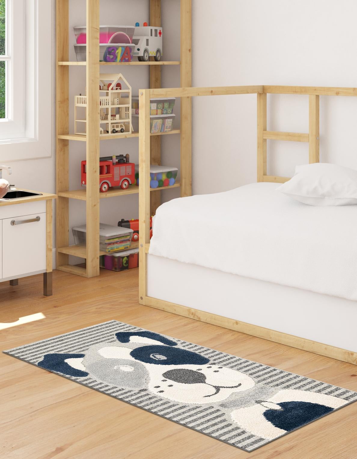 Blue and Gray 2' 7 x 6' 1 Whimsy Kids Runner Area Rug for Baby Nursery, Toddler Playroom, Bedrooms