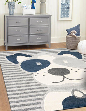 Blue and Gray 7' 10 x 7' 10 Whimsy Kids Square Area Rug for Baby Nursery, Toddler Playroom, Bedrooms