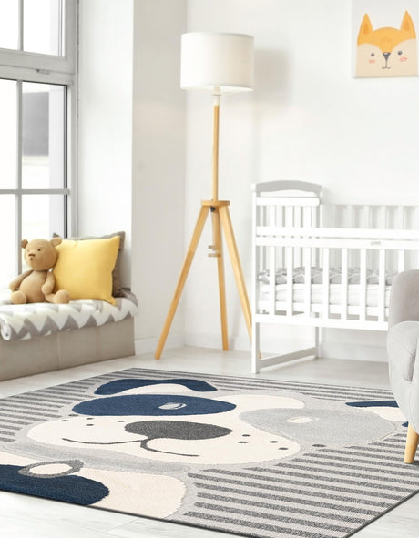 Blue and Gray 7' 10 x 7' 10 Whimsy Kids Square Area Rug for Baby Nursery, Toddler Playroom,  Bedrooms Playful Fun Design Easy Clean Carpet for Sale at Rug Engine