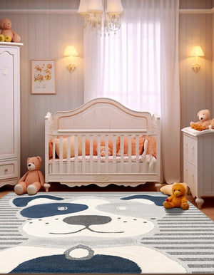 Blue and Gray 7' 10 x 7' 10 Whimsy Kids Square Area Rug for Baby Nursery, Toddler Playroom, Bedrooms