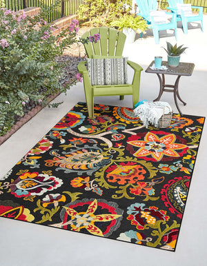 Multicolor Black 9' x 12' Outdoor Casablanca Rectangle Area Rug Weather Resistant for Patio, Deck, Terrace, Balcony, Porch Polypropylene Vivid Colorful Modern Carpet for Sale at Rug Engine