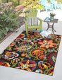 Multicolor Black 5' 1 x 7' 1 Outdoor Casablanca Rectangle Area Rug Weather Resistant for Patio, Deck, Terrace, Balcony, Porch Polypropylene Vivid Colorful Modern Carpet for Sale at Rug Engine