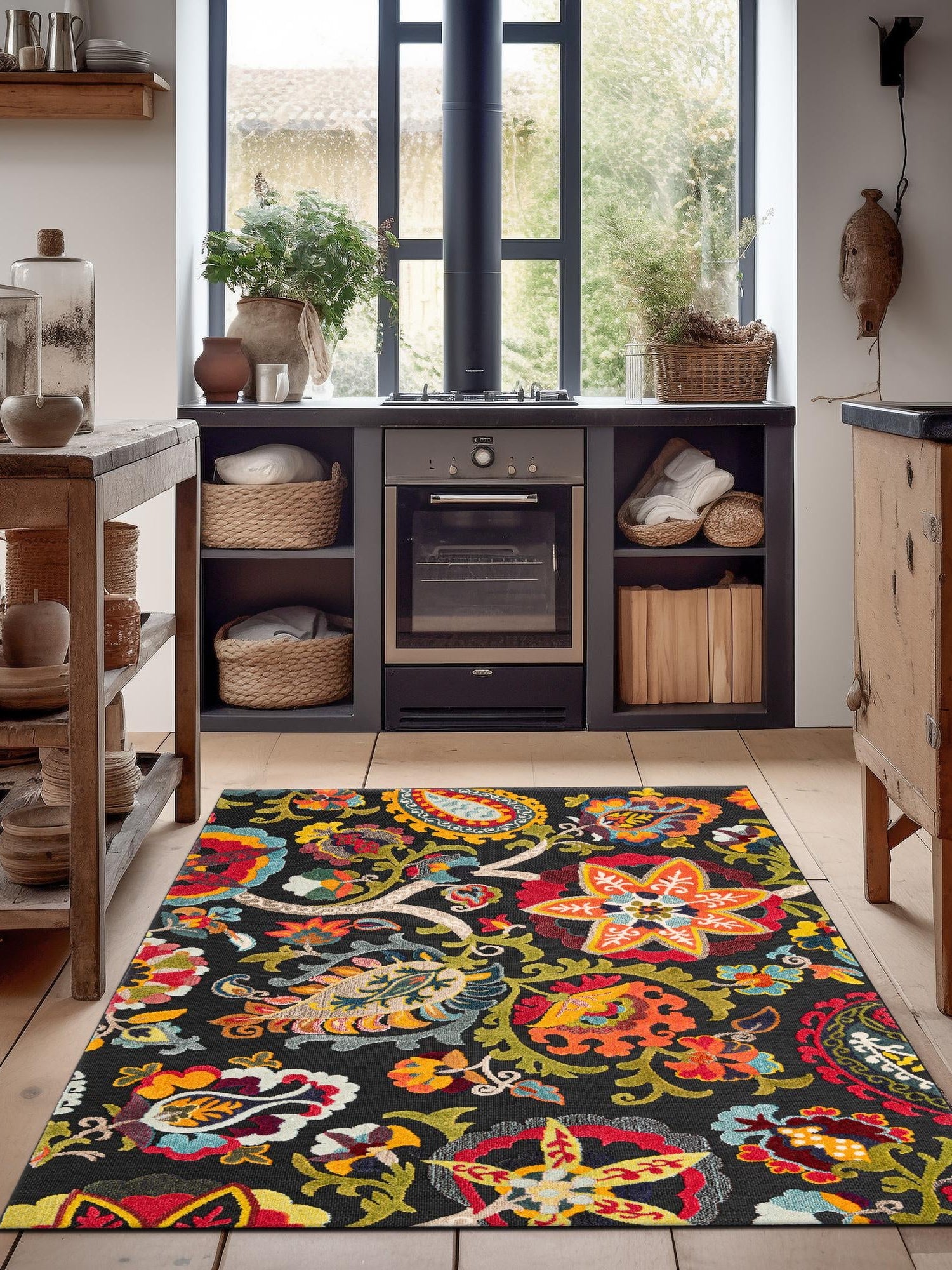 Multicolor Black 6' 1 x 9' Outdoor Casablanca Rectangle Area Rug Weather Resistant for Patio, Deck, Terrace, Balcony, Porch Polypropylene Vivid Colorful Modern Carpet for Sale at Rug Engine