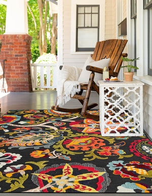Multicolor Black 4' 1 x 6' 1 Outdoor Casablanca Rectangle Area Rug Weather Resistant for Patio, Deck, Terrace, Balcony, Porch Polypropylene Vivid Colorful Modern Carpet for Sale at Rug Engine