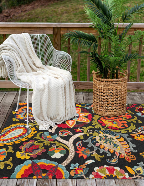 Multicolor Black 9' x 12' Outdoor Casablanca Rectangle Area Rug Weather Resistant for Patio, Deck, Terrace, Balcony, Porch Polypropylene Vivid Colorful Modern Carpet for Sale at Rug Engine
