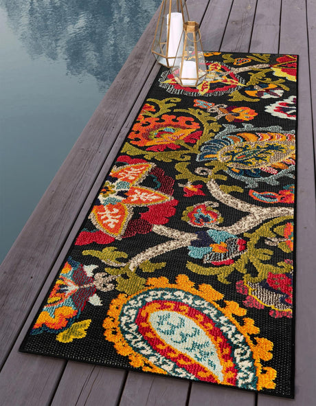 Multicolor Black 2' x 6' 1 Outdoor Casablanca Runner Area Rug Weather Resistant for Patio, Deck, Terrace, Balcony, Porch Polypropylene Vivid Colorful Modern Carpet for Sale at Rug Engine