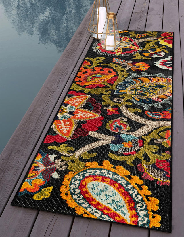 Multicolor Black 2' 7 x 10' Outdoor Casablanca Runner Area Rug Weather Resistant for Patio, Deck, Terrace, Balcony, Porch Polypropylene Vivid Colorful Modern Carpet for Sale at Rug Engine