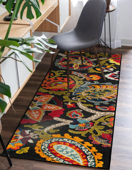 Multicolor Black 2' 7 x 12' Outdoor Casablanca Runner Area Rug Weather Resistant for Patio, Deck, Terrace, Balcony, Porch Polypropylene Vivid Colorful Modern Carpet for Sale at Rug Engine
