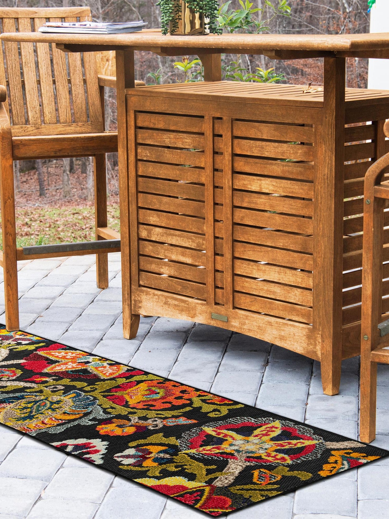 Multicolor Black 2' x 8' Outdoor Casablanca Runner Area Rug Weather Resistant for Patio, Deck, Terrace, Balcony, Porch Polypropylene Vivid Colorful Modern Carpet for Sale at Rug Engine