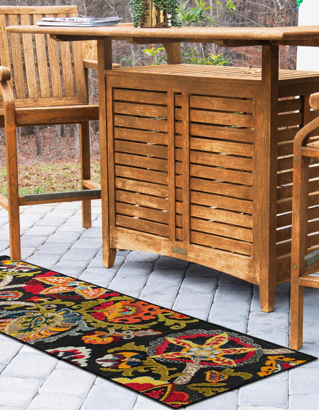 Multicolor Black 2' x 5' 1 Outdoor Casablanca Runner Area Rug Weather Resistant for Patio, Deck, Terrace, Balcony, Porch Polypropylene Vivid Colorful Modern Carpet for Sale at Rug Engine