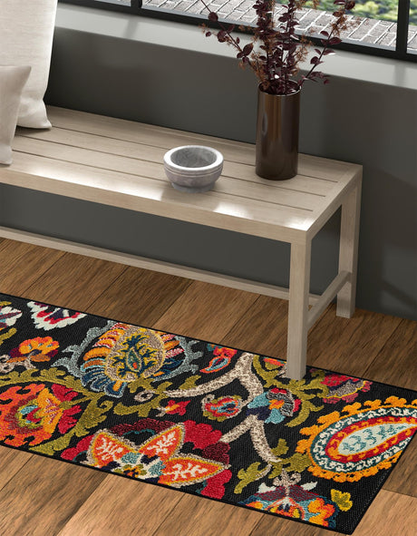 Multicolor Black 2' 7 x 10' Outdoor Casablanca Runner Area Rug Weather Resistant for Patio, Deck, Terrace, Balcony, Porch Polypropylene Vivid Colorful Modern Carpet for Sale at Rug Engine