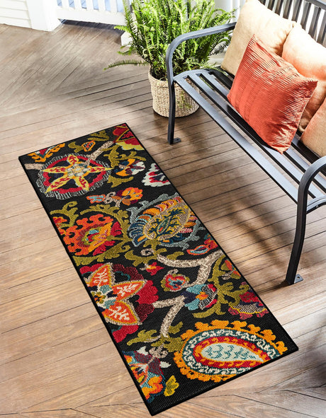 Multicolor Black 2' x 5' 1 Outdoor Casablanca Runner Area Rug Weather Resistant for Patio, Deck, Terrace, Balcony, Porch Polypropylene Vivid Colorful Modern Carpet for Sale at Rug Engine