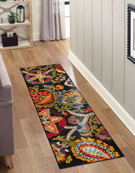 Multicolor Black 2' 7 x 10' Outdoor Casablanca Runner Area Rug Weather Resistant for Patio, Deck, Terrace, Balcony, Porch Polypropylene Vivid Colorful Modern Carpet for Sale at Rug Engine