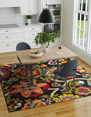 Multicolor Black 10' x 10' Outdoor Casablanca Square Area Rug Weather Resistant for Patio, Deck, Terrace, Balcony, Porch Polypropylene Vivid Colorful Modern Carpet for Sale at Rug Engine