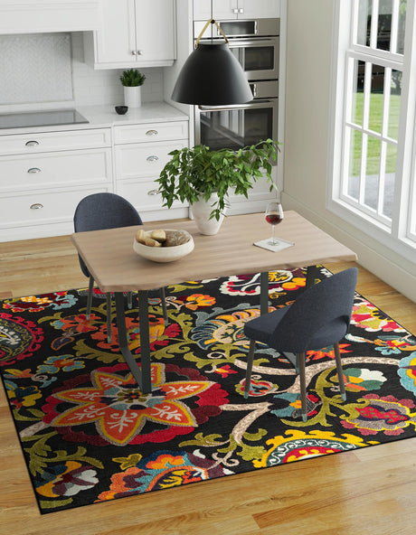 Multicolor Black 10' x 10' Outdoor Casablanca Square Area Rug Weather Resistant for Patio, Deck, Terrace, Balcony, Porch Polypropylene Vivid Colorful Modern Carpet for Sale at Rug Engine