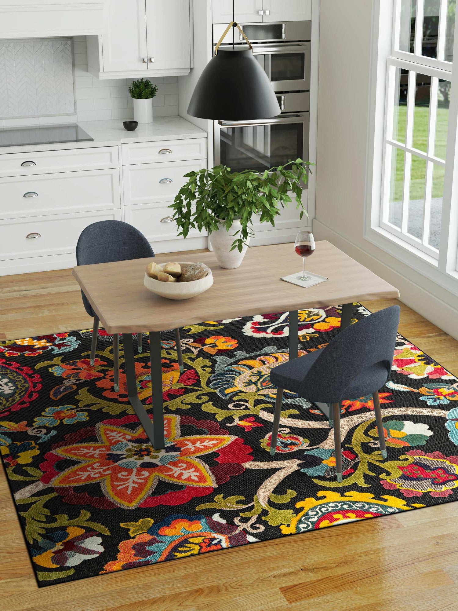 Multicolor Black 7' 10 x 7' 10 Outdoor Casablanca Square Area Rug Weather Resistant for Patio, Deck, Terrace, Balcony, Porch