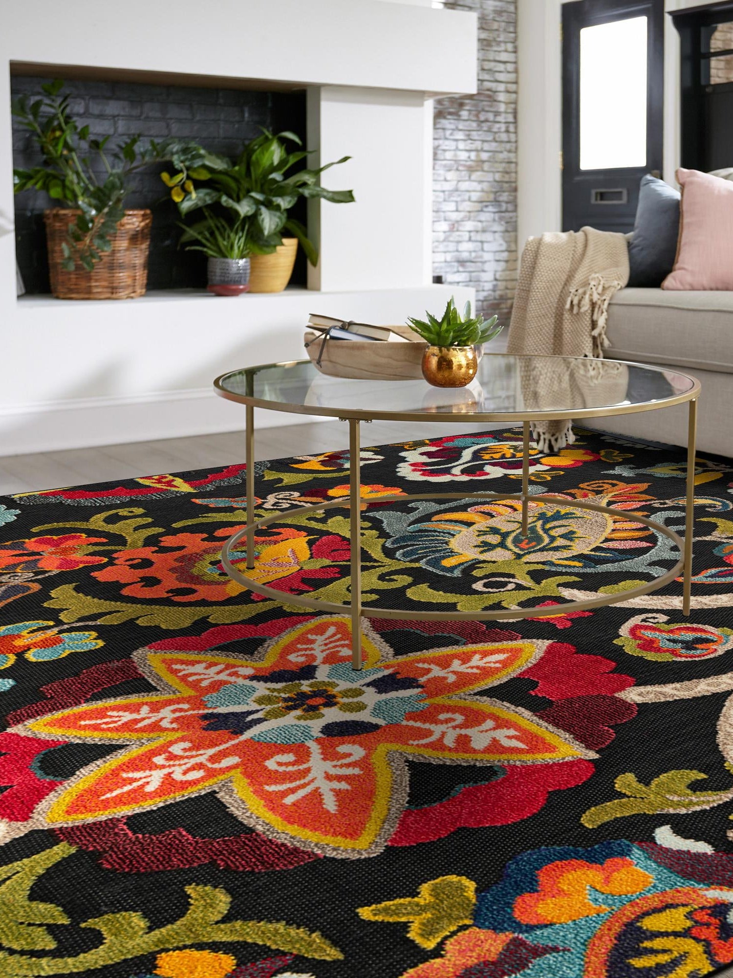 Multicolor Black 7' 10 x 7' 10 Outdoor Casablanca Square Area Rug Weather Resistant for Patio, Deck, Terrace, Balcony, Porch