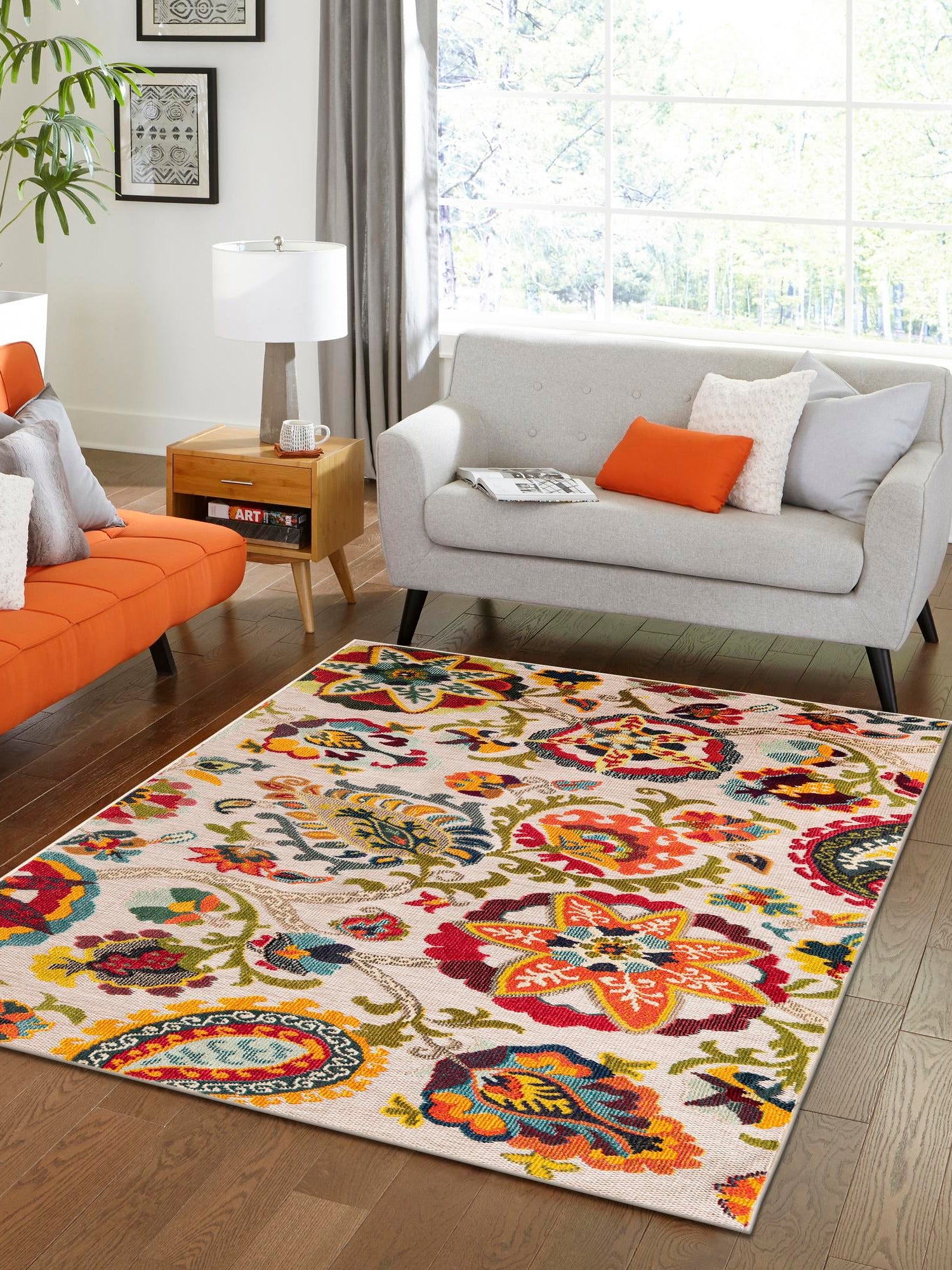 Multicolor Beige 4' 1 x 6' 1 Outdoor Casablanca Rectangle Area Rug Weather Resistant for Patio, Deck, Terrace, Balcony, Porch Polypropylene Vivid Colorful Modern Carpet for Sale at Rug Engine