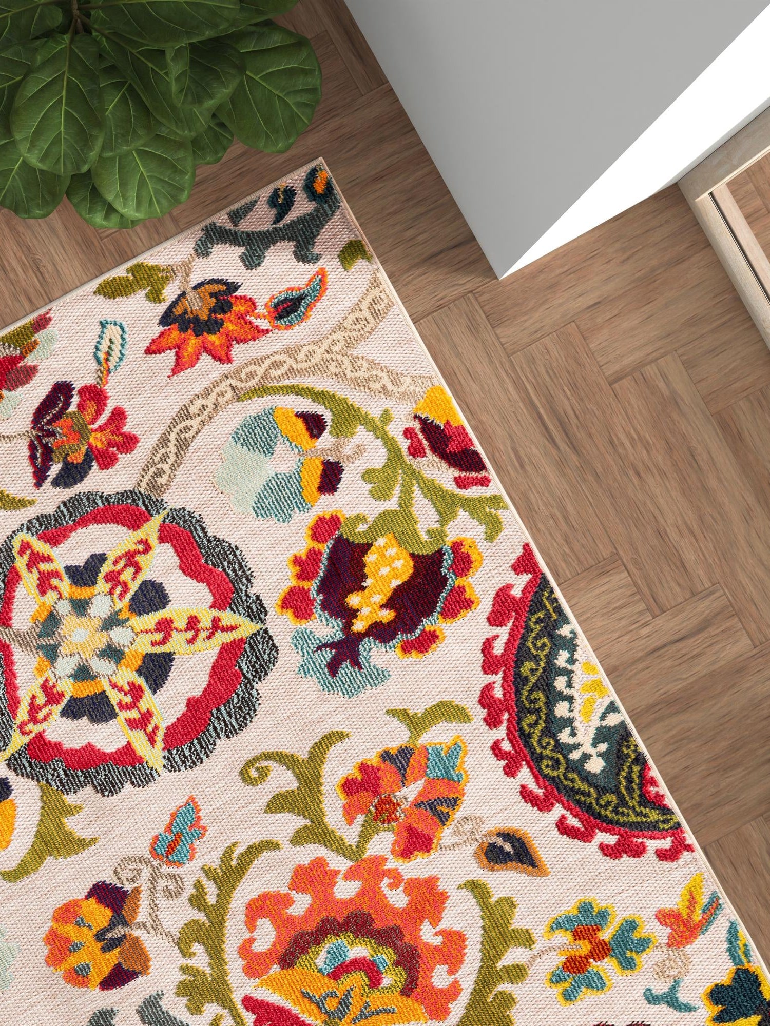 Multicolor Beige 5' 3 x 8' Outdoor Casablanca Rectangle Area Rug Weather Resistant for Patio, Deck, Terrace, Balcony, Porch Polypropylene Vivid Colorful Modern Carpet for Sale at Rug Engine