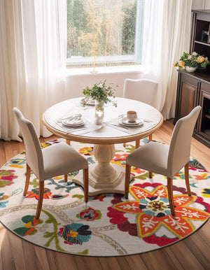 Multicolor Beige 6' 1 x 6' 1 Outdoor Casablanca Round Area Rug Weather Resistant for Patio, Deck, Terrace, Balcony, Porch Polypropylene Vivid Colorful Modern Carpet for Sale at Rug Engine